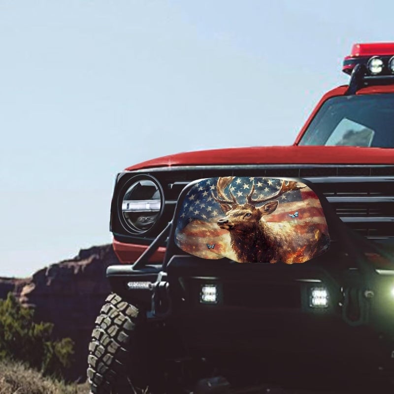 Mintulipy Deer American Flag Winch Cover Heavy Duty Waterproof Winch Protection Cover,Universal Winch Protective Cover for Electric Winches Up to 17500 Lbs - Image 2